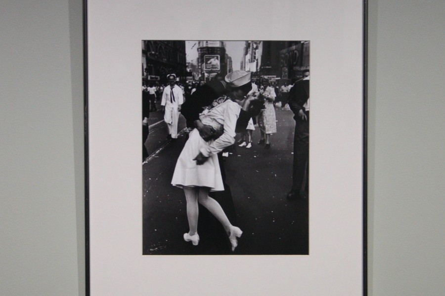 “V-J Day in Times Square” is a photograph by Alfred Eisenstaedt. In this photo an American sailor is kissing a woman in a white dress on Victory over Japan Day (V-J Day) in Times Square in New York City, on August 14, 1945. This was one of the featured artists within the exhibit on the field trip.