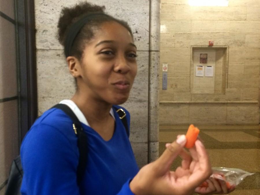 Sophomore, Patra Patton, eats carrot as she explains her life as a vegan. Patton gives pros, cons, and overall experience so far.