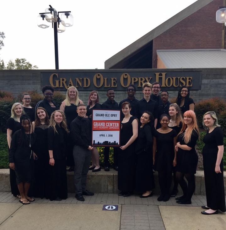 Camerata performs in front of the Grand Ole Opry before attending the show. The choir received a thank you gift for performing that afternoon. 