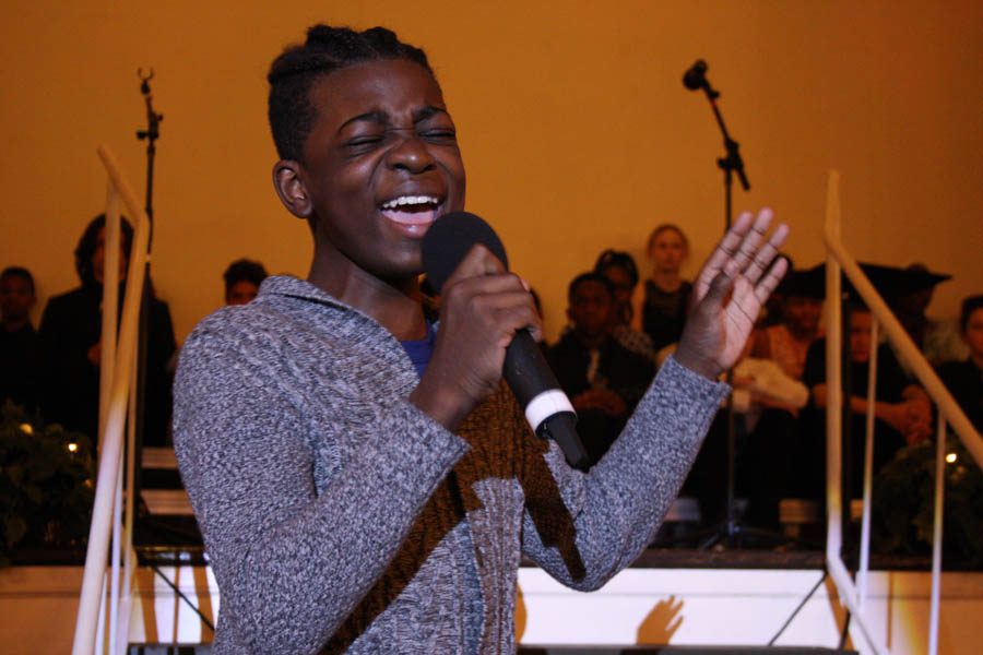 Devontae Graham, 8th grade, performs “Grandma’s hands.” Graham says she chose the song because it was sung by slaves when their grandmothers passed away.