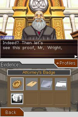 Judge asks for evidence in Phoenix Wright: Ace Attorney. Used with permission.