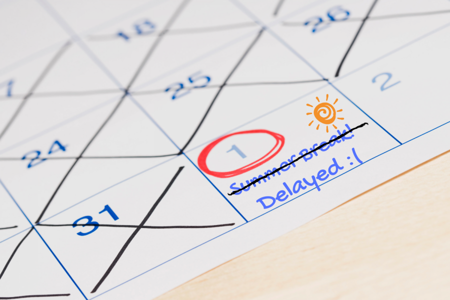 PHOTO ILLUSTRATION: A calendar with the phrase “Summer Break!” crossed out to represent the extended school year. The last day of school is now Thursday, May 30.