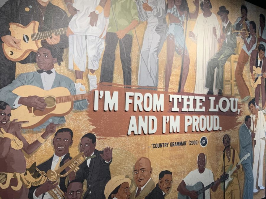 This is a photo from the entry way of the Stl Sound Exhibit with all of the different musicians of different genres who made a difference in the city of Saint Louis.