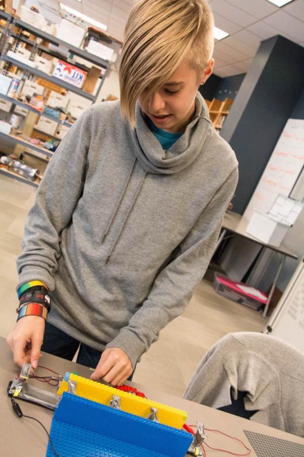 Student Gayvn Hagan is seen here working on his MakerSpace project.