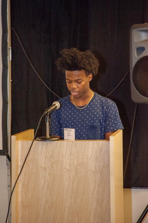  Sophomore Royce Martin delivers speech on police brutality and black on black crime. He explains how he has not personally been affected, but it has become a common issue.