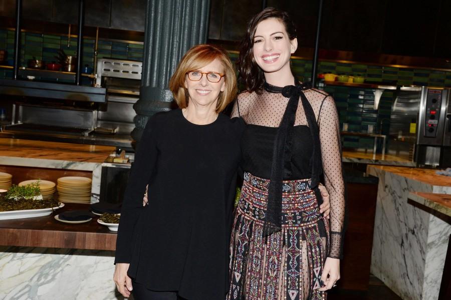 Director Nancy Meyers and actress Anne Hathaway pose for photos on Sept. 22, 2015 at an afterparty for "The Intern" in New York City. (Clint Spaulding/Patrick McMullan Co./Sipa USA/TNS)