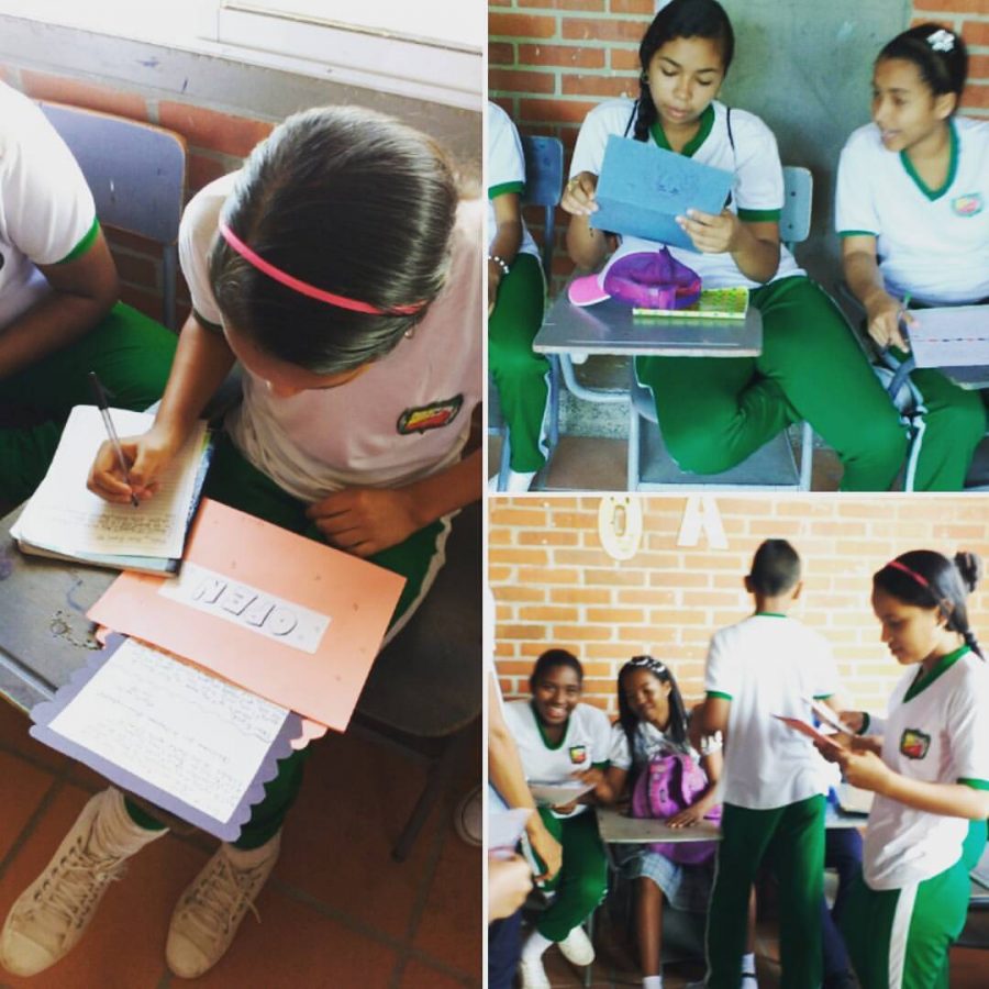  Instiucion Educativia Tenica Agropecuaria de vila Rosa (IETA) students writing letters back to their Pan Pals at GCAA.