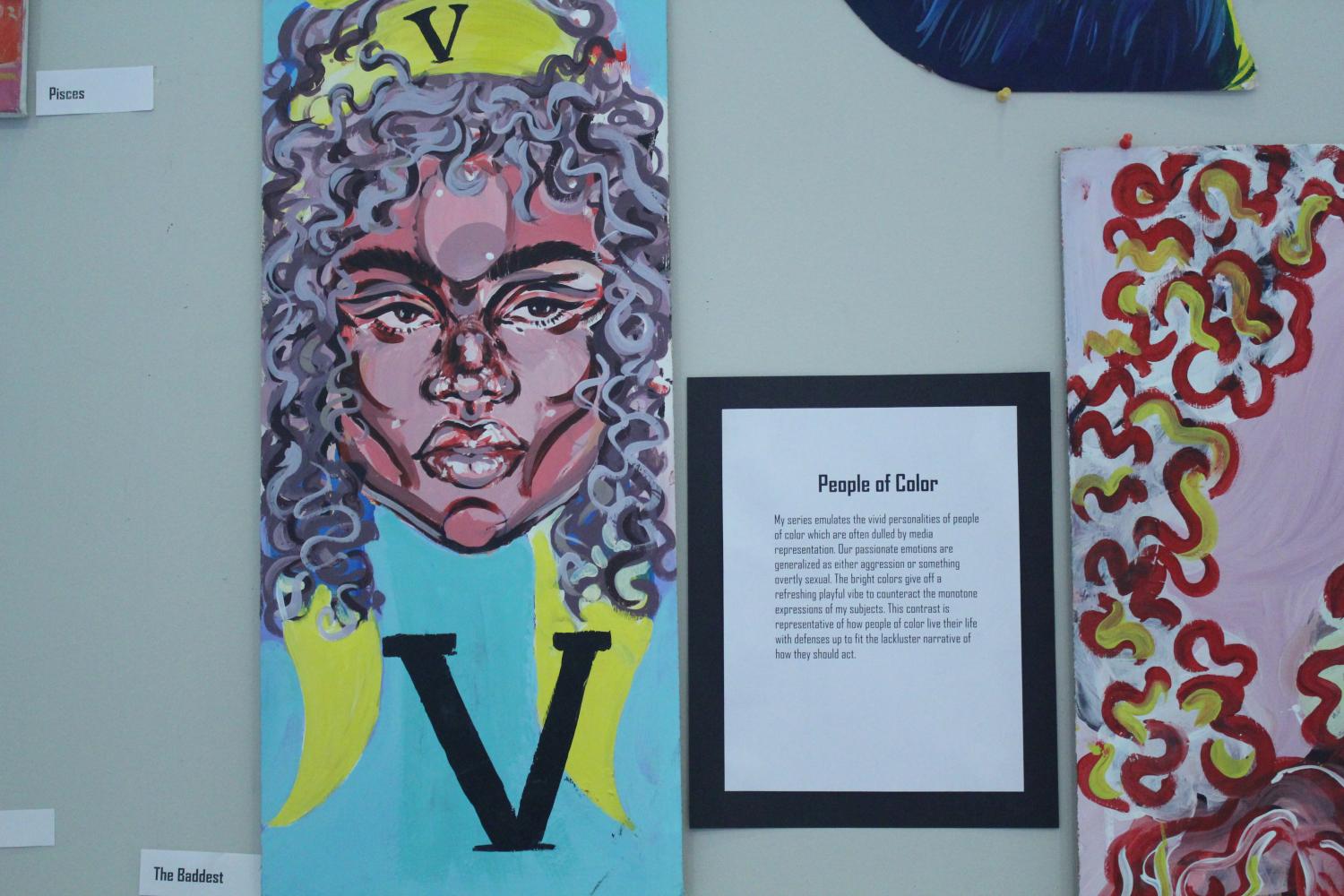 Zoe Dickerson created the colorful portraits seen in the Sun during the art show on Thursday, April 20th, and then on display in the school lobby.