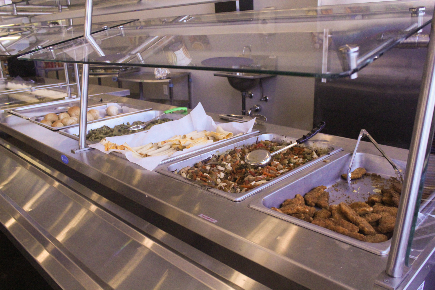 Lunch, minutes before being served in the North cafeteria.  Students have multiple options, and are to take a fruit, vegetable, and a milk. A La Carte items are also available. 