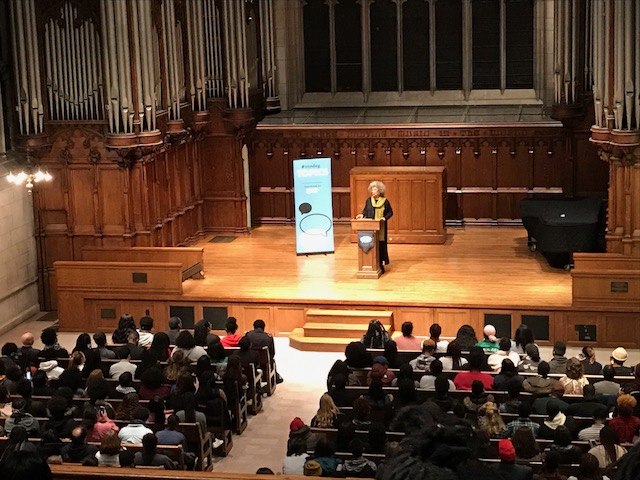 Activist Angela Davis speaks to over 700 students and community members at Washington University's Graham Chapel. 