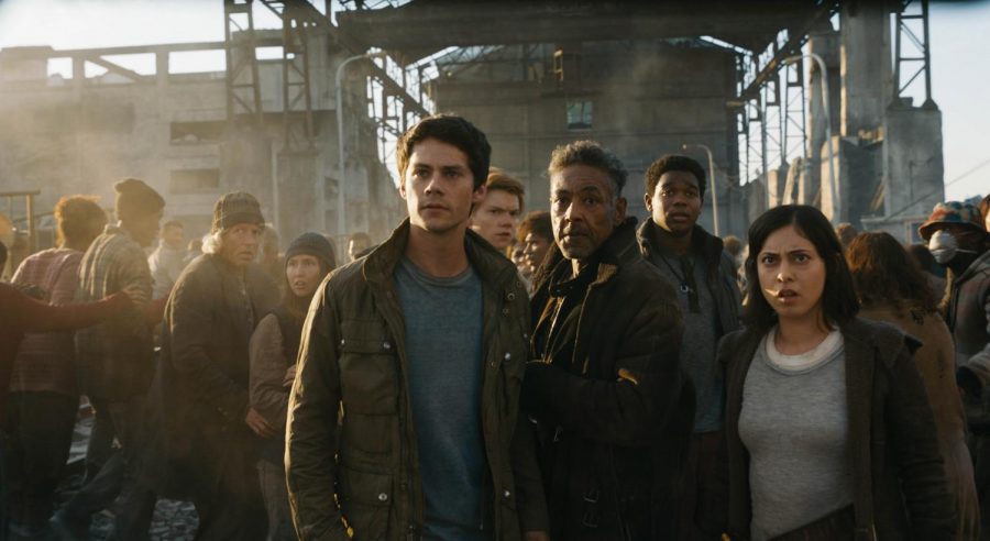 Thomas (Dylan O’Brien), Newt (Thomas Brodie-Sangster), Cranks leader Jorge (Giancarlo Esposito), Frypan (Dexter Darden) and Brenda (Rosa Salazar)