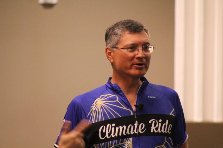 Tim Oey speaks to middle and high school students about Zero Waste and biking on April 9th 2019. He answered various questions about his trip so far and gave advice about ways to reduce waste.
“When I finish my cross country, I will have climbed the equivalent of about 6 [Mount] Everists,” said Oey.